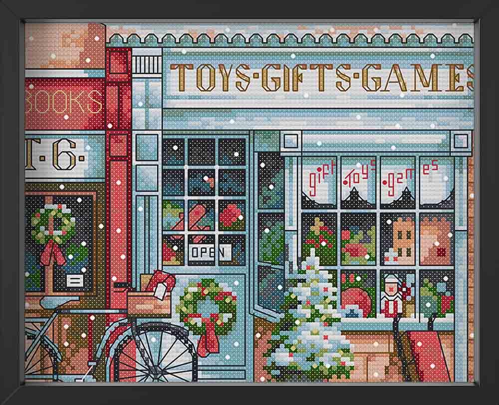 Kreuzstich -  süßer Weihnachtsladen | 30x20 cm - Diy - Fadenkunst