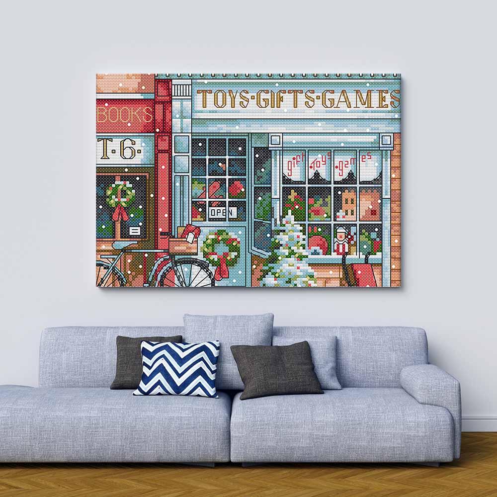 Kreuzstich -  süßer Weihnachtsladen | 30x20 cm - Diy - Fadenkunst