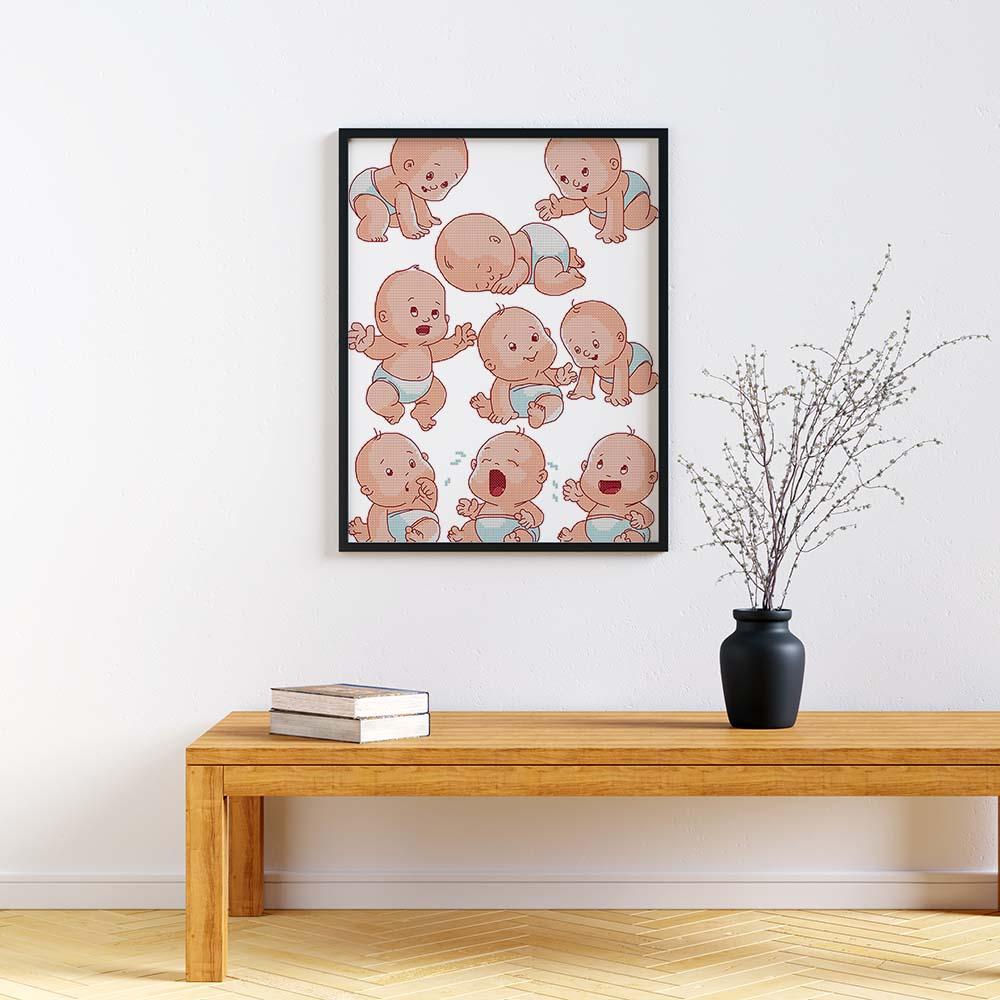 Kreuzstich -  süßes Baby in verschiedenen Lagen | 30x40 cm - Diy - Fadenkunst