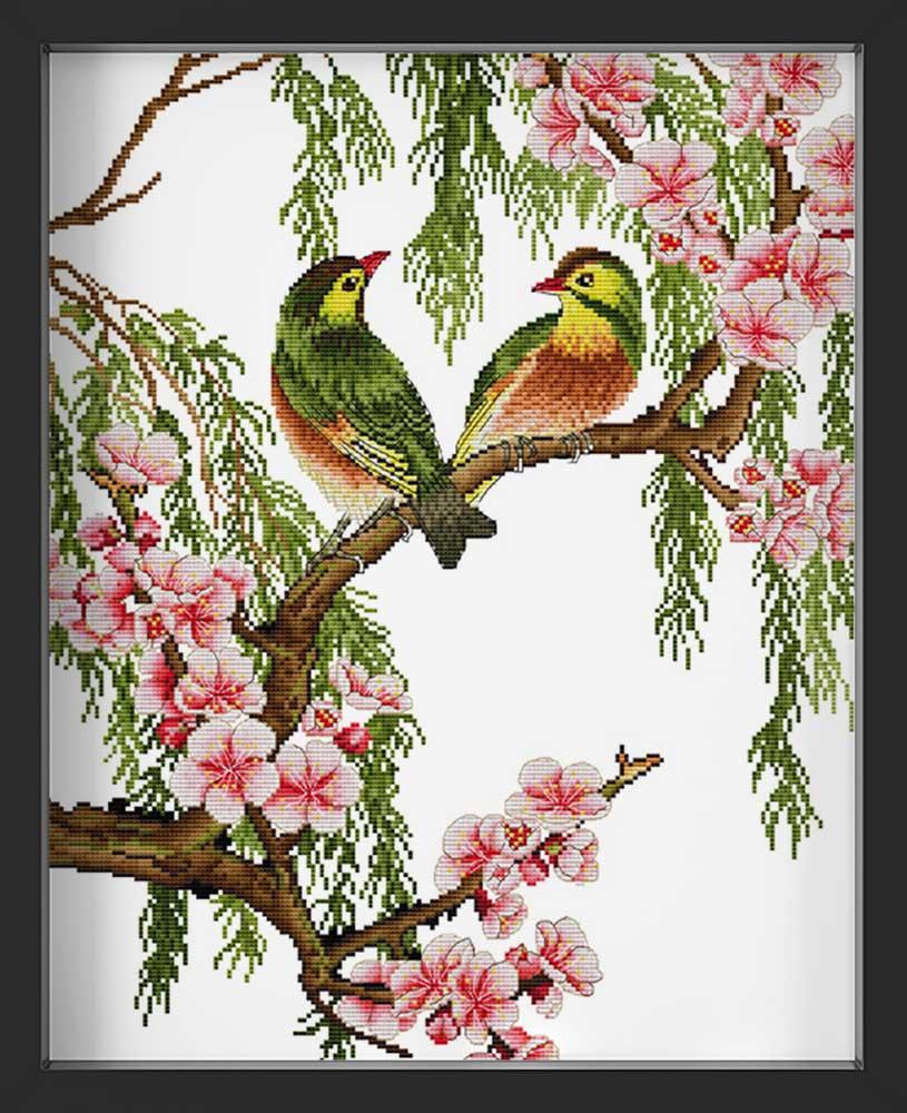 Kreuzstich - Vogelast | 40x50 cm - Diy - Fadenkunst