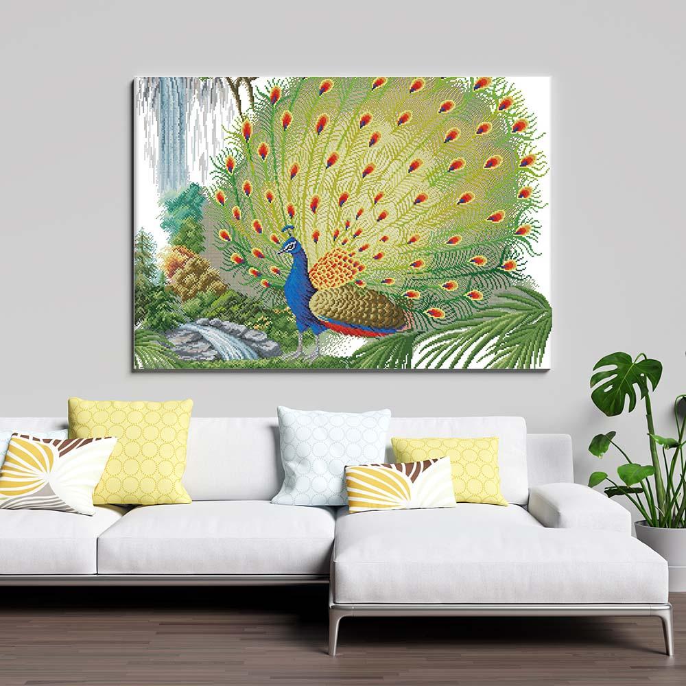 Kreuzstich - Großer Pfau | 65x60 cm - Diy - Fadenkunst