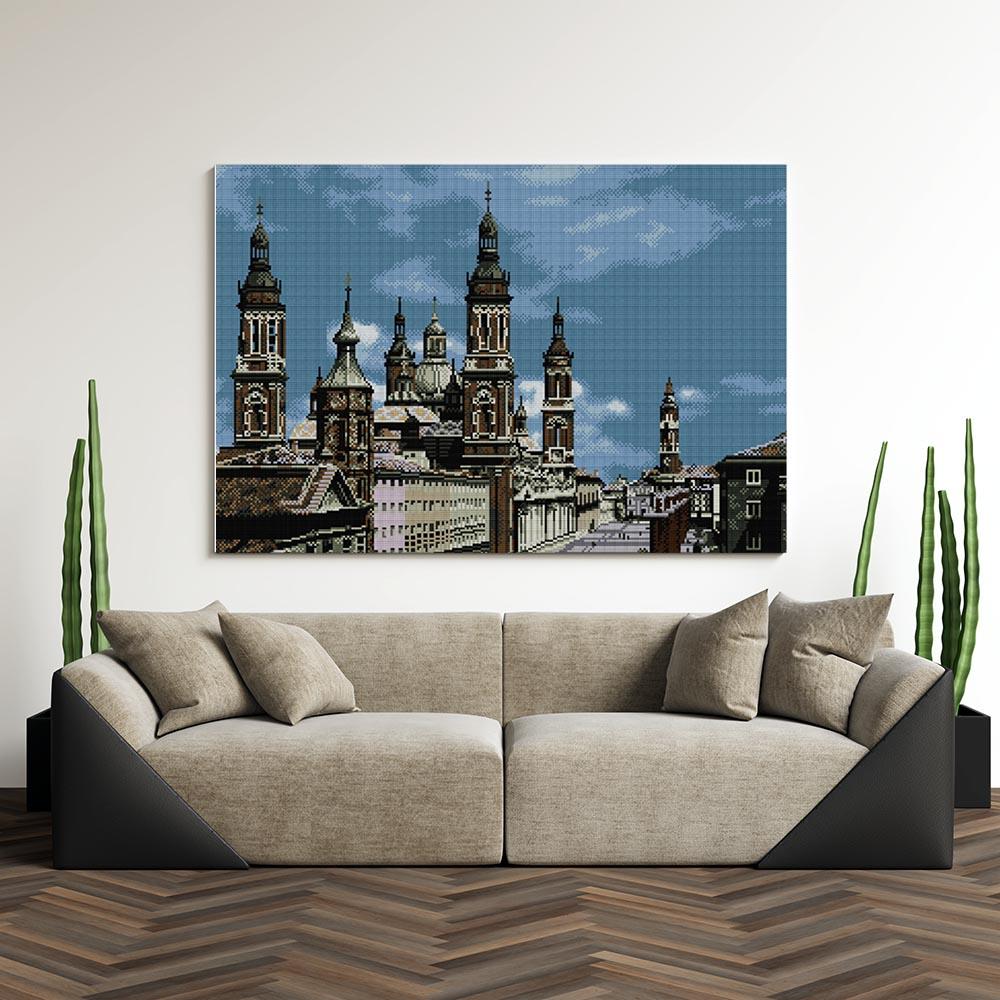 Kreuzstich - schöne alte Kirche | 60x40 cm - Diy - Fadenkunst