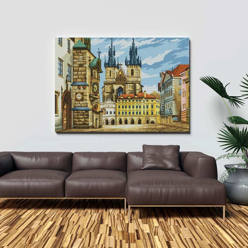 Kreuzstich - Kirche mit Vorplatz | 50x35 cm - Diy - Fadenkunst