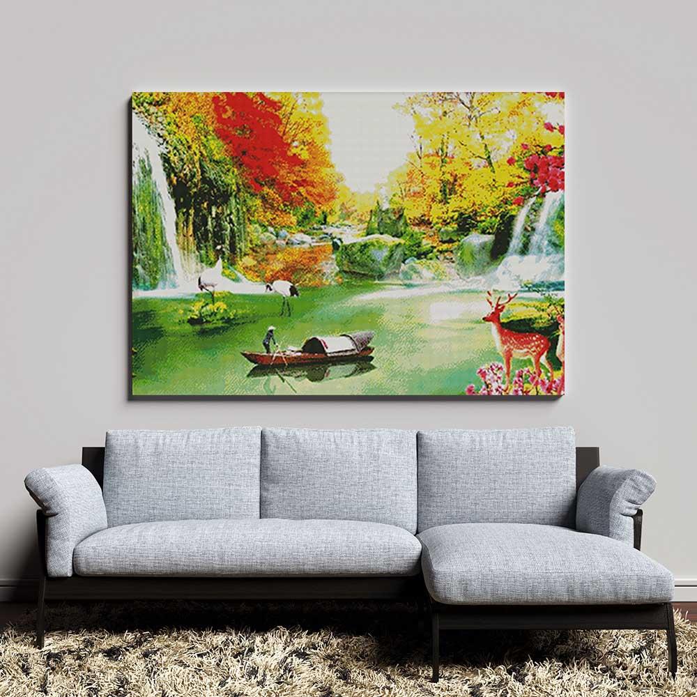 Kreuzstich - wunderschöne Landschaft mit See | 125x65 cm - Diy - Fadenkunst