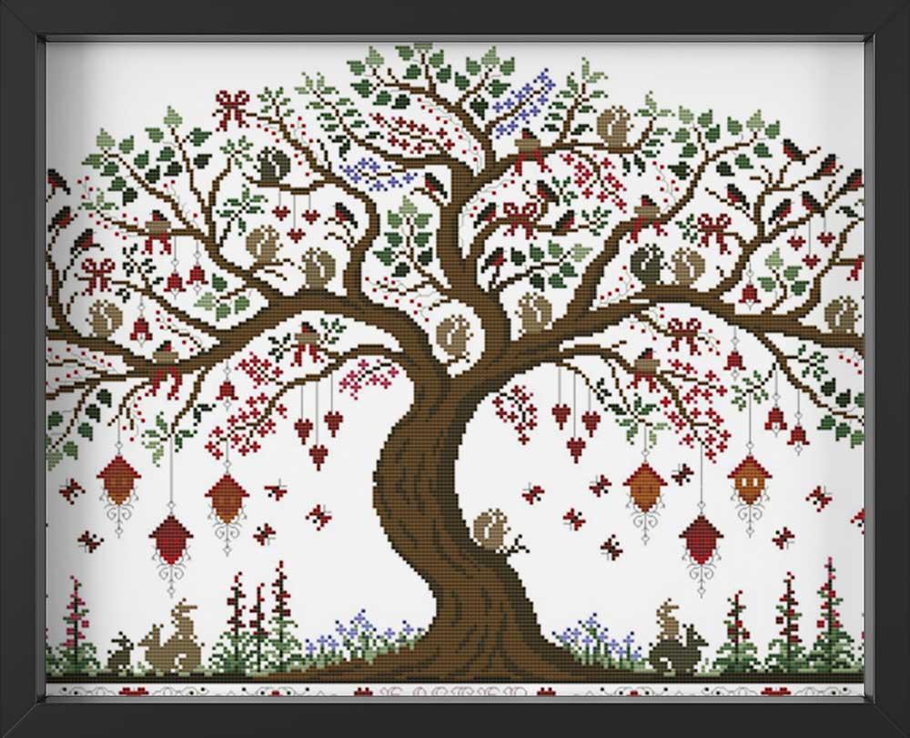 Cross stitch - Abstract tree with leaves | 24x16 inch – Diy-Thread Art cross-stitch-abstract-tree-with-leaves-24x16-inch-diy-thread-art