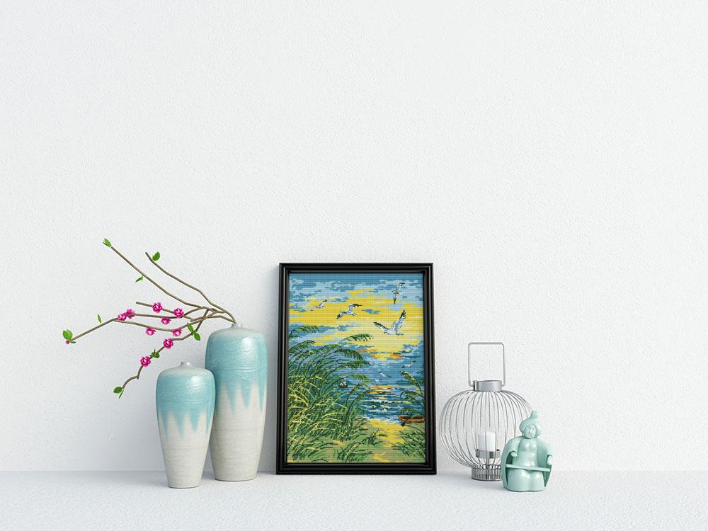 Kreuzstich - Das ruhige Ufer | 40x50 cm - Diy - Fadenkunst