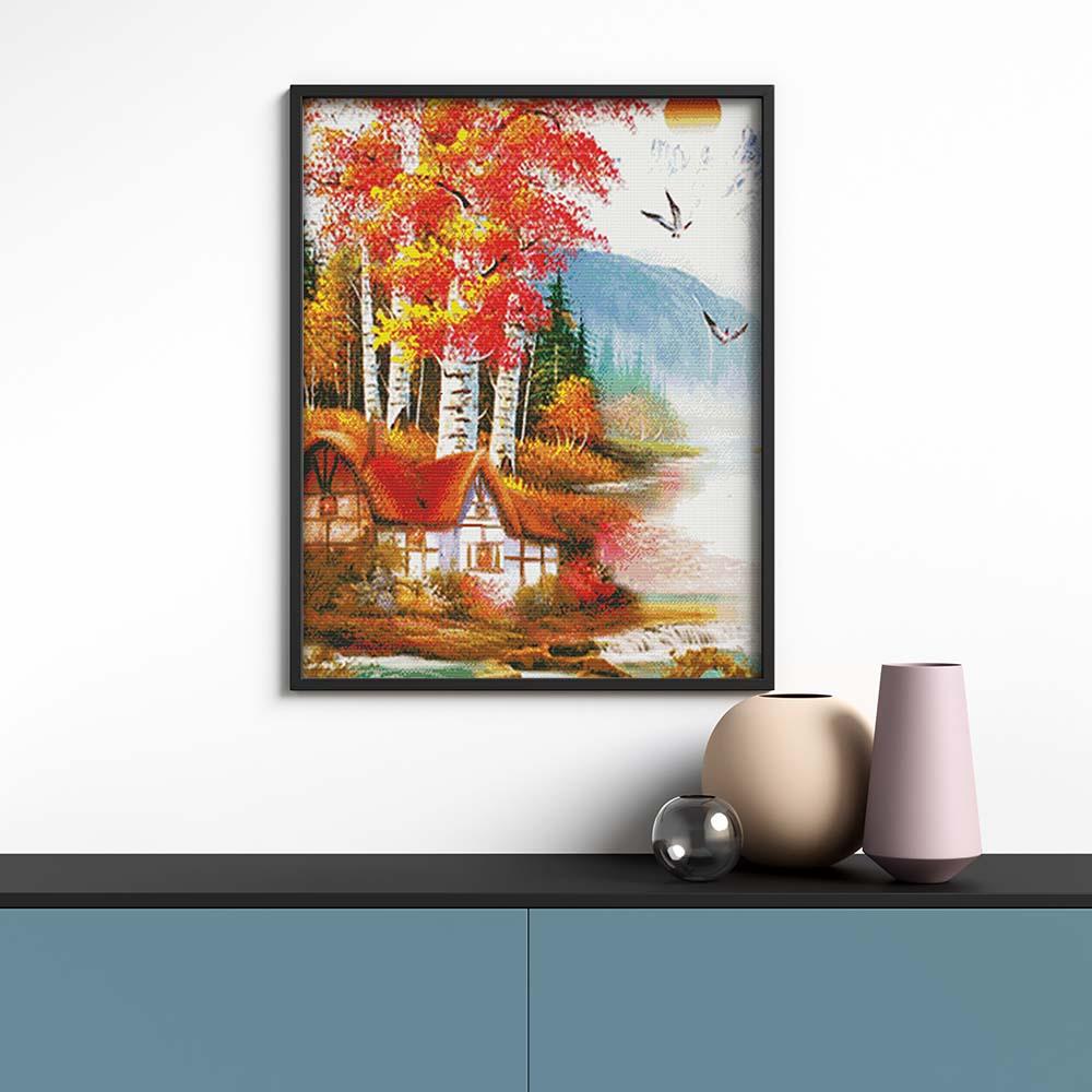 Kreuzstich - Landhaus am Ufer | 65x120 cm - Diy - Fadenkunst