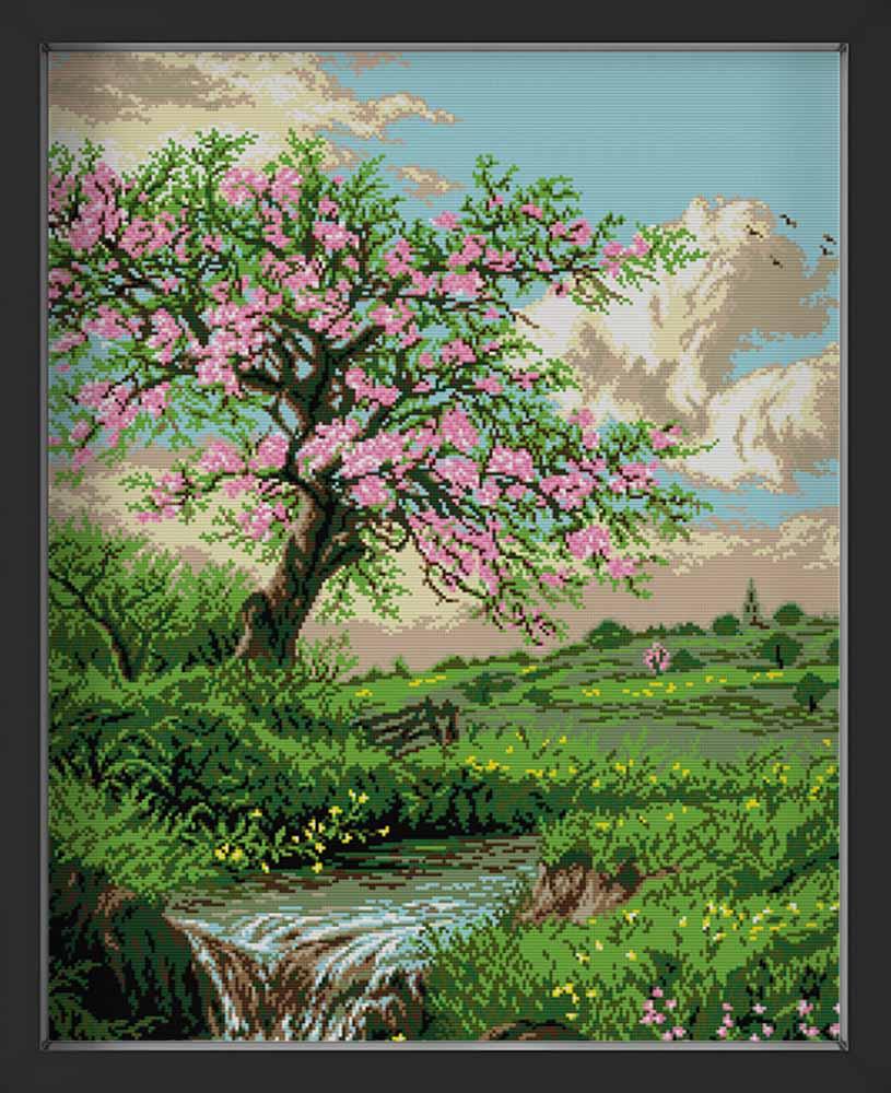 Kreuzstich - Baum am Fluss | 50x75 cm - Diy - Fadenkunst