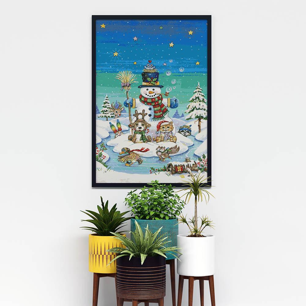 Kreuzstich - Schneemann geschmückt | 70x105 cm - Diy - Fadenkunst
