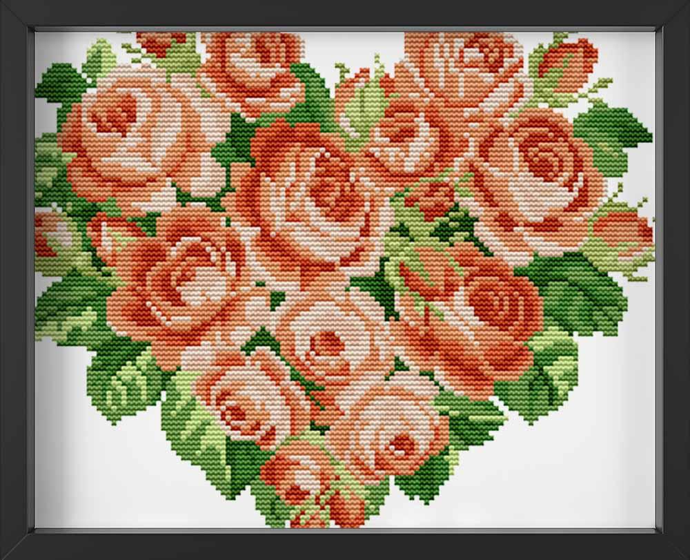 Kreuzstich -  rotes Rosenherz | 30x30 - Diy - Fadenkunst