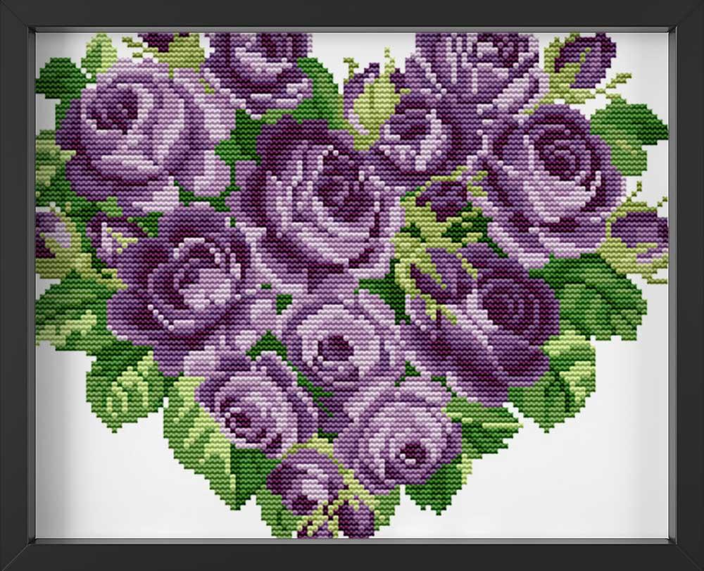 Kreuzstich -  violettes Rosenherz | 30x30 - Diy - Fadenkunst