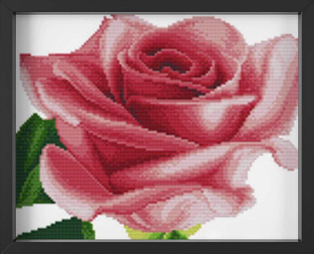 Kreuzstich -  große rosa Rose | 90x35 - Diy - Fadenkunst