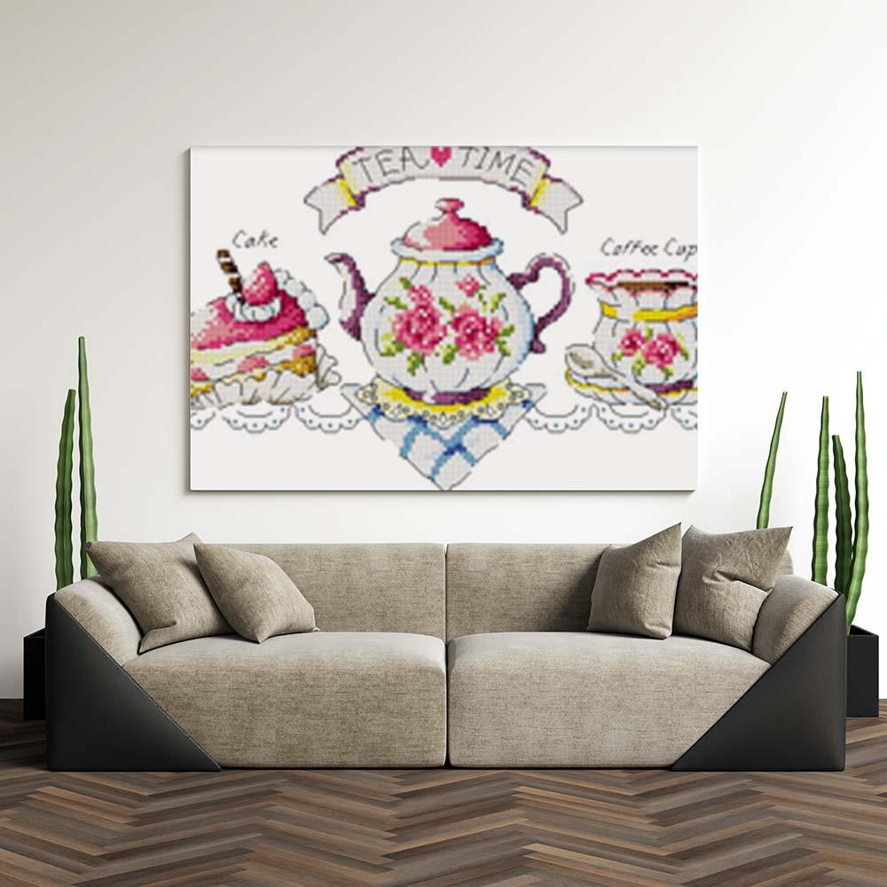 Kreuzstich - Teekanne Tea Time | 90x20 cm - Diy - Fadenkunst