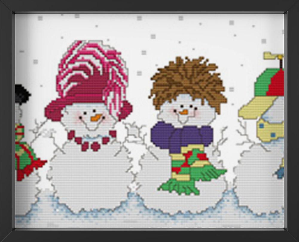 Kreuzstich - Schneemänner mit Klamotten | 80x30 cm - Diy - Fadenkunst