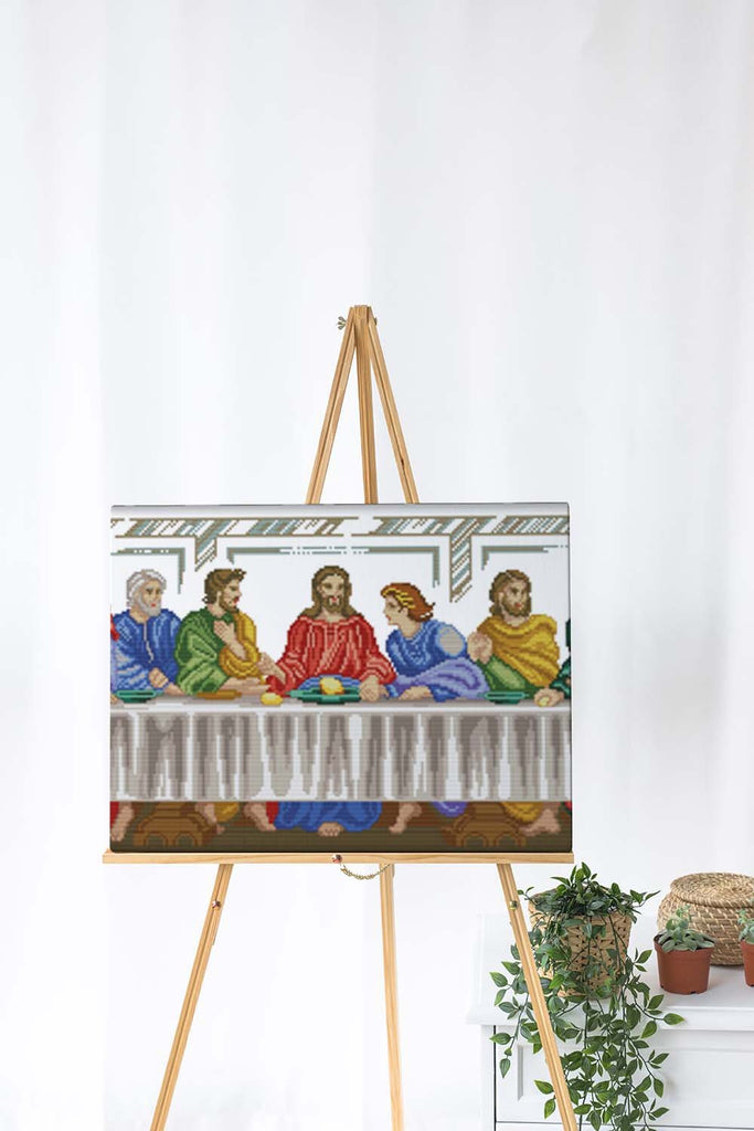 Kreuzstich -  Jesus mit Männern am Tisch | 90x30 cm - Diy - Fadenkunst