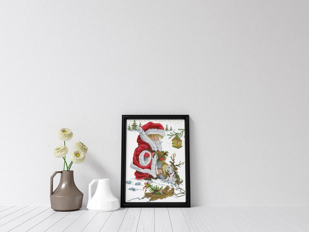 Kreuzstich - Junge als Weihnachtsmann | 30x20 cm - Diy - Fadenkunst